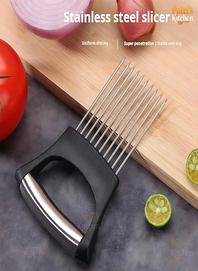 Patel's Kitchen Multipurpose Stainless Steel Holder for Slicing Onions, Slicing Tomatoes, Slicing Boiled Eggs and for Slicing Other Vegetables and Also Meat Tenderizer - Image 2